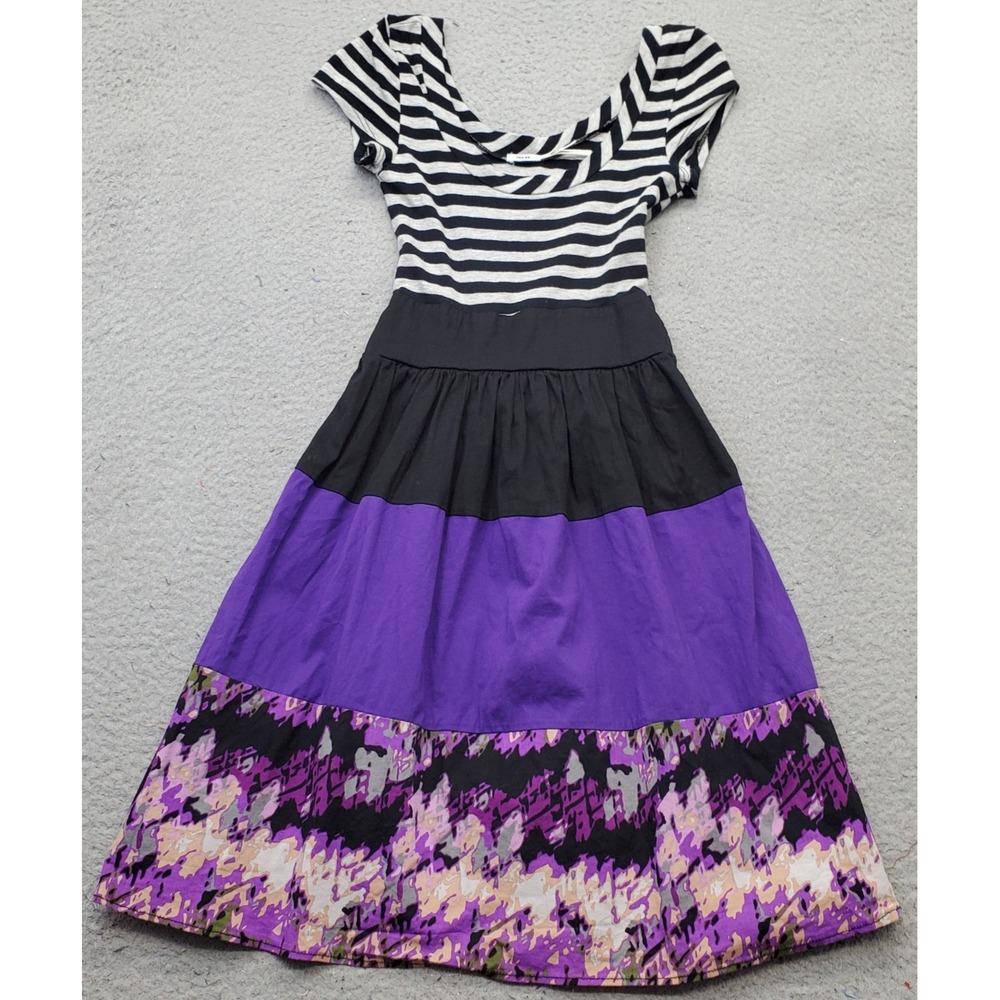 Kimchi Blue Fit & Flare Dress Women Small Multi Striped Tiered Boho Empire Waist